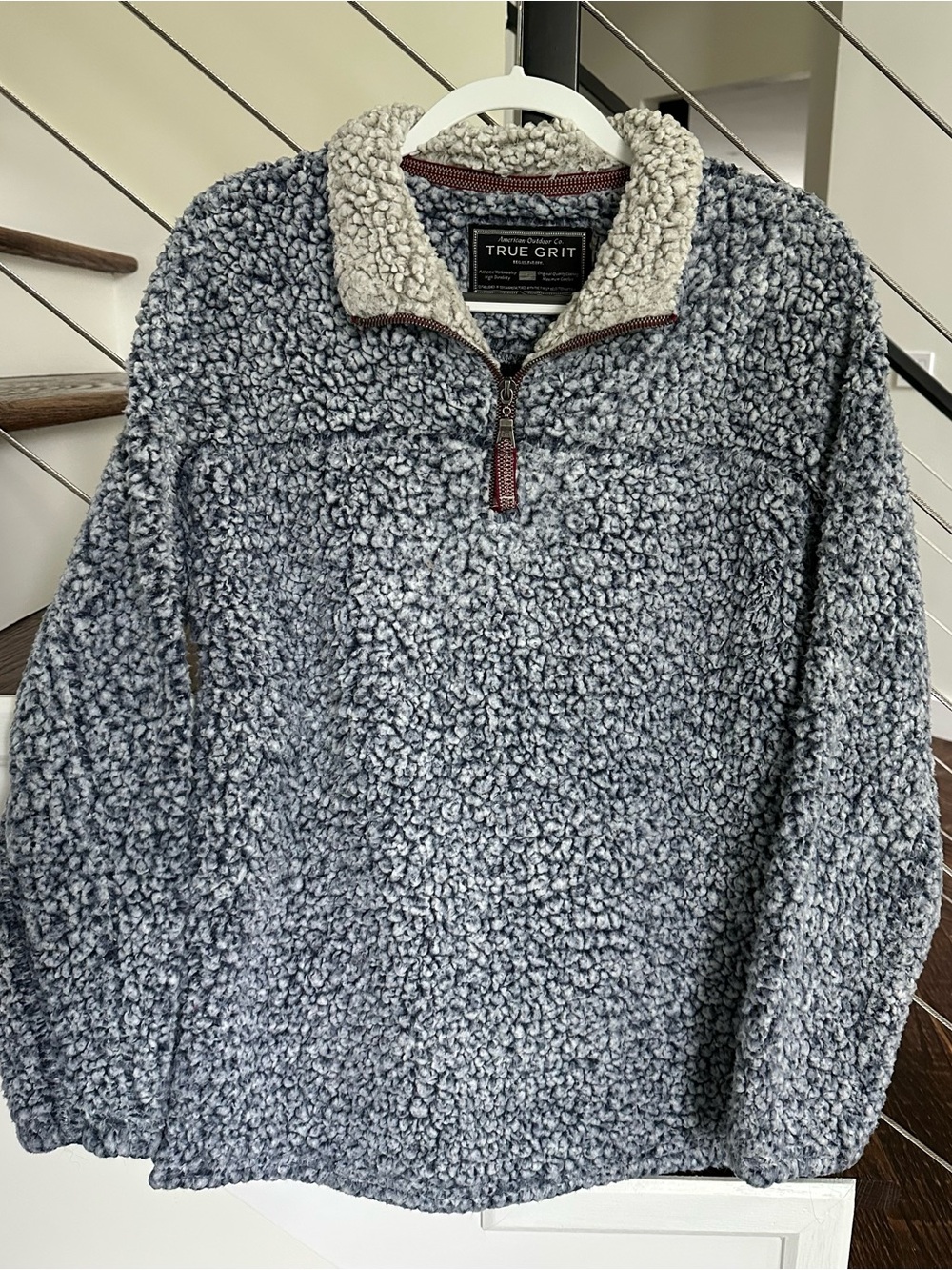 True Grit Sherpa Quarter Zip Pullover Blue Fleece Teddy Sweater Size M